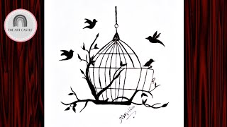 How to draw Birds want freedom Birds in cage drawing || Independence day drawing