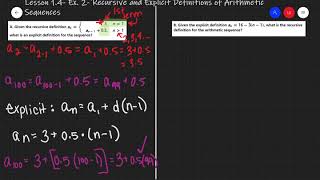 Lesson 1.4: Ex. 2- Switching Between Recursive and Explicit Definitions
