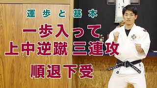 武道 格闘技 習い事　「 一歩入って上中逆蹴 三連攻 順退下受 」　掛川市