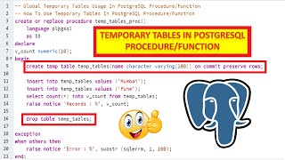 How To Use/Create Temporary/Temp Tables In PostgreSQL Procedure/Function || Global Temporary Tables