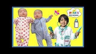 TWIN BABIES FIRST SHOTS at the doctor checkup Baby Girls Vaccine shots EVERYDAY WITH RYAN TOYSREVIEW