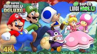 New Super Mario Bros. U Deluxe + New Super Luigi U ⁴ᴷ Full Playthrough (Warps, All Games) 4-Player