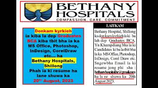 Donkam kyrkieh ïa kiba la dep Graduates BCA ha Bethany Hospital, Shillong