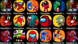 Imposter In Garten,Toilet Monster Survival,Garten Of Rainbow,Playtime.io,Impostor Mission,Among Us..