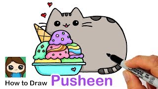 How to Draw an Ice Cream Sundae with Pusheen easy