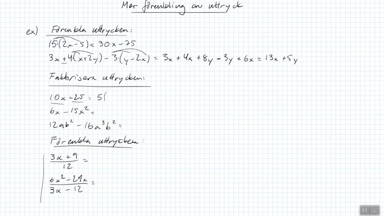 Matematik 1b Och 1c: Mer Förenkling Av Uttryck - YouTube