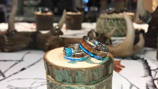 Opal and Wood Ring Set Engagement Wedding For Him and Her, Handcrafted from Kingsway Jewelry