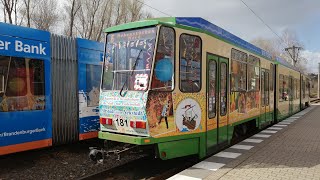 Straßenbahn Brandenburg an der Havel Mitfahrt von Hauptbahnhof bis Hohenstücken Nord im KTNF6 auf 6