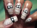 halloween mummy water marble diy nail art tutorial