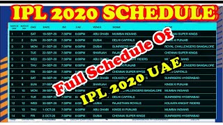 IPL 2020 Official Schedule Announced Today 06/09/2020 | #IPL2020 UAE Fixtures  Date and Time table
