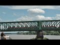 2 german trains crossing the rhine on the mainz south südbrücken mainz railway bridge