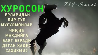 719-Савол: Хуросон ерларидан бир тўп мусулмонлар чиқиб Махдийга баят беради деган хадис сахихми?