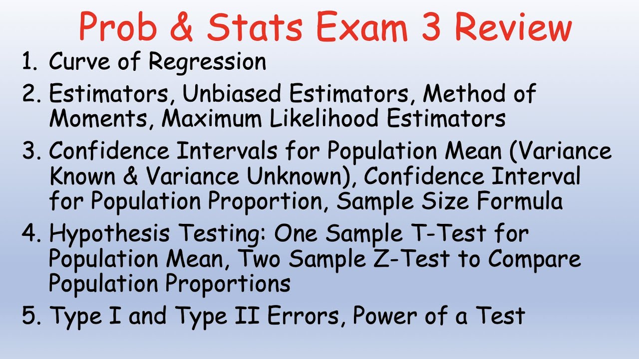 Probability And Statistics Exam 3 Review Problems And Solutions ...