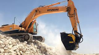 BF90.3 Crushing Bucket on Hyundai Excavator Working with Limestone