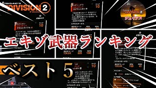 【ディビジョン2】エキゾ武器ランキング「ベスト５」個人的見解なのでご了承くださいね。スコーピオ コンデンサー ぺスティレンス レディーデス カメレオン