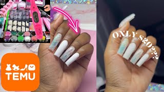 TESTING A $20 TEMU NAIL KIT | ACRYLIC NAIL TUTORIAL | TEMU NAILS 🧡