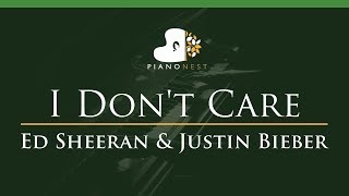 Ed Sheeran & Justin Bieber - I Don't Care - LOWER Key (Piano Karaoke / Sing Along)
