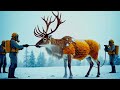 rescuing an injured reindeer covered in honeycomb like holes