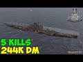 World of WarShips | Implacable | 5 KILLS | 244K Damage - Replay Gameplay 1080p 60 fps