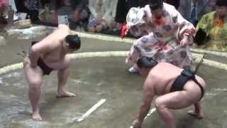 20140511 遠藤ｖｓ旭天鵬　大相撲夏場所初日　遠藤初めての髷