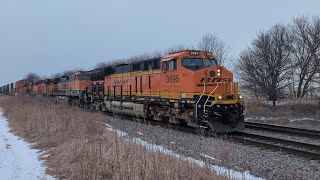 3695 leads a fast-moving eastbound BNSF Intermodal on February 18, 2025