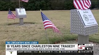 VIDEO: Firefighters, community pause to honor the Charleston 9 on anniversary of fire