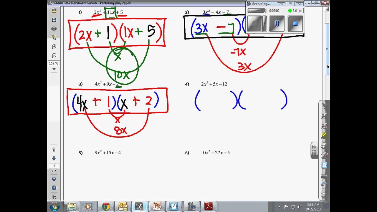 Factoring Review Day 2 Reverse F O I L Method - YouTube