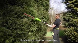 Unleash garden perfection with the GreenWorks 24V Long Reach Hedge Trimmer!