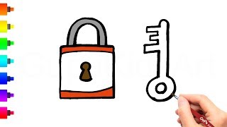 How to Draw a Lock and Key for kids - Drawing and coloring