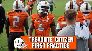 RB TreVonte' Citizen in First Practice as a Miami Hurricane