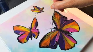 COLORFUL Chain Pull Butterflies Painting Tutorial | ABcreative - Acrylic Pouring