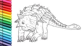 Drawing and Coloring Ankylosaurus Dinosaur from Jurassic World - Dinosaurs Color Pages for Kids