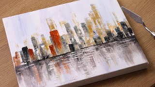 Abstract Cityscape Painting with palette knife for beginners / Acrylic painting tutorial