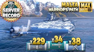 Aircraft Carrier Malta: EU server record on map Warrior's Path - World of Warships