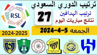 ترتيب الدوري السعودي و ترتيب الهدافين و نتائج مباريات الجولة 27 اليوم الجمعة 5-4-2024