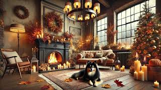 Rustic Christmas Ambience | Cozy Fireplace | Relaxing Music