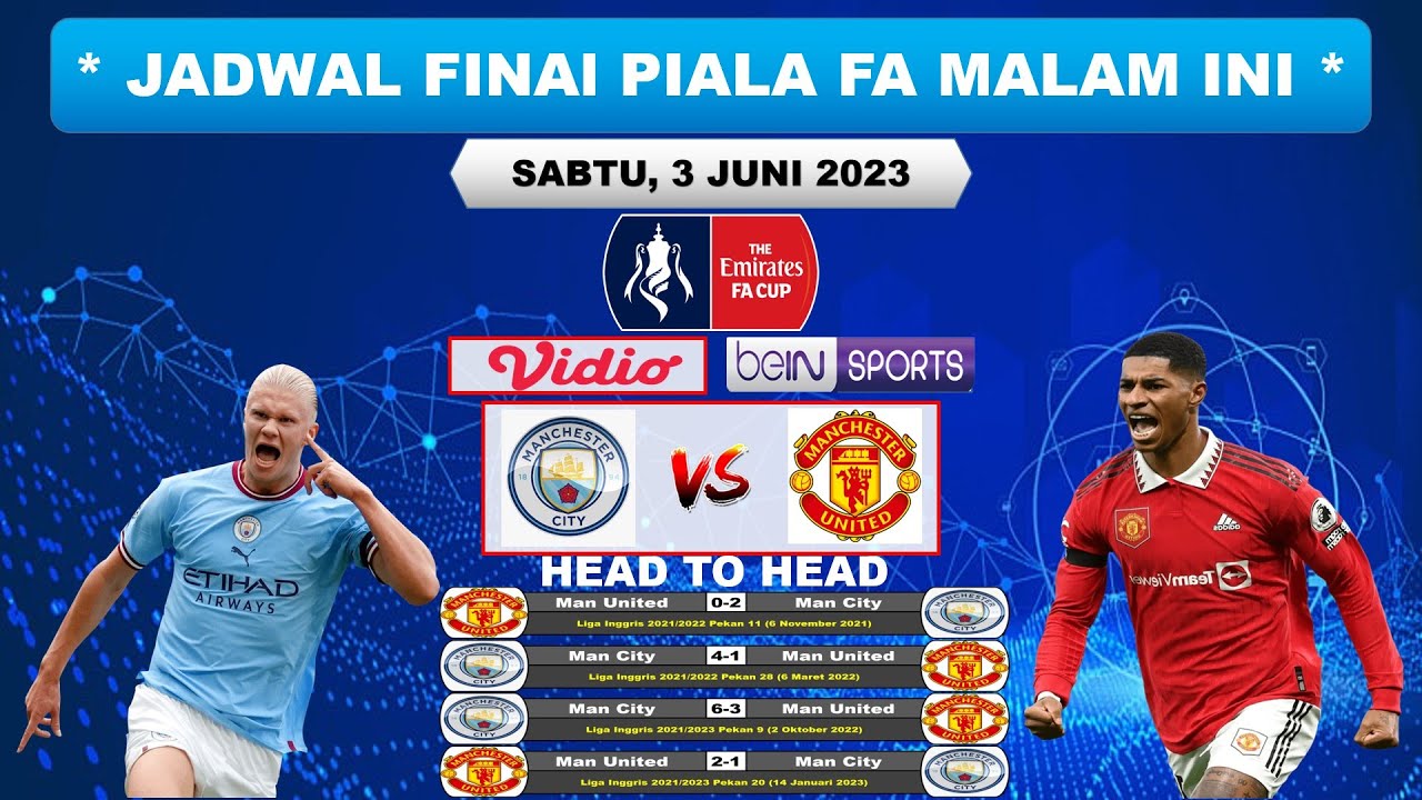 Jadwal Final Piala FA Inggris 2023 Malam Ini || MAN CITY Vs MAN UNITED ...