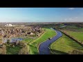 german bordertown of laar at the vecht river droneflight