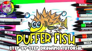 Draw a Pufferfish! Cartoon Pufferfish Drawing Tutorial Art Lesson for KIDS!