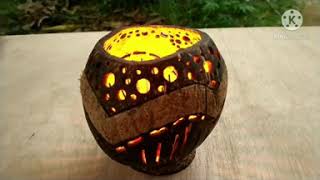 coconut shell craft |  diy tabletop lamp/lantern