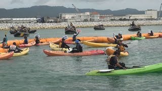 辺野古移設に大規模抗議 反対派、海上でカヌー70艇