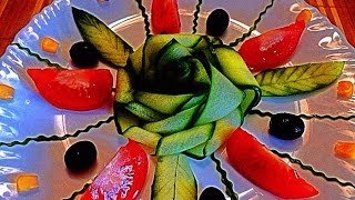 HOW TO MAKE CUCUMBER ROSE - CUCUMBER CARVING & CUCUMBER ART. VEGETABLE CARVING