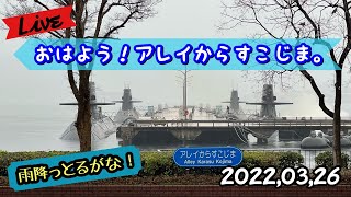 おはよう！　アレイからすこじま。　音響測定艦「あき」が入港するよ！