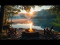 Relaxing Campfire on the Lakeside | Lakeshore with Nature Sounds for Sleep