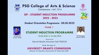 PSGCAS Student Induction Programme 2022-23 (10.08.22) Afternoon Session