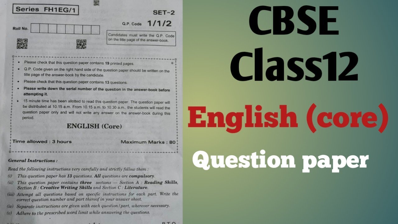 CBSE Class12 English (core)-2023 Question Paper | CBSE Class 12th ...