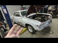 this 1965 chevy corvair is having the rear engine deleted and a v 8 put in it where the trunk is at