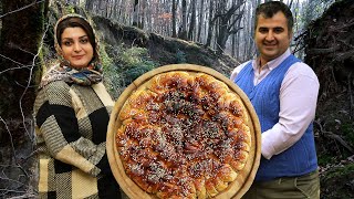 Iranian Village Lifestyle (How to Bake Cinnamon Bread on Sadj) Country Life Vlog, نان کره ای دارچینی
