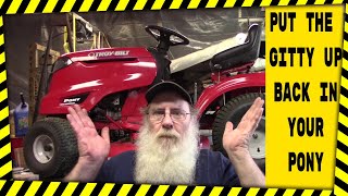 How to replace the drive belts on a Troy-Bilt Pony ridding mower.