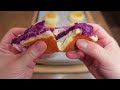 purple sweet potato mochi stuffed buns.紫薯麻薯夹心包